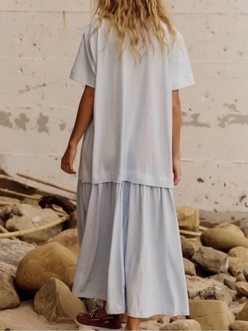 Free People Beach Herron Drop-Waist Maxi Dress, Ballad Blue, Size Medium